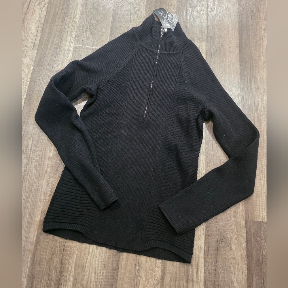 Nwt INC BLACK 1/4 ZIP HIGH NECK SWEATER RIBBED PREPPY 90S Y2K classy Cardigan - Picture 8 of 9